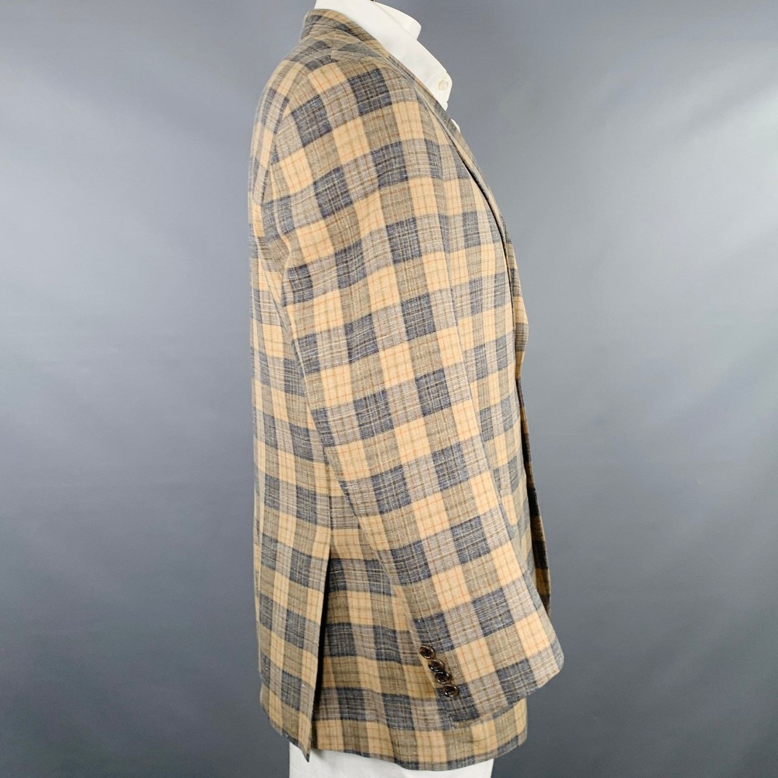 Southwick SOUTHWICK CLOTHES Size 42 Tan Grey Plaid Sport Coat Size 42R - 3 Thumbnail