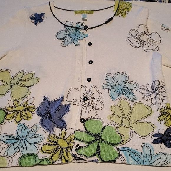 Vintage Sigrid Olsen White w Beaded Floral Embroidered Long Slv Sz. Size M / US 6-8 / IT 42-44 - 6 Thumbnail