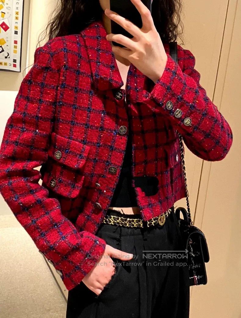 Chanel Chanel 22K red and black plaid colour dot jacket Size XXS / US 00 / IT 34 - 1 Thumbnail