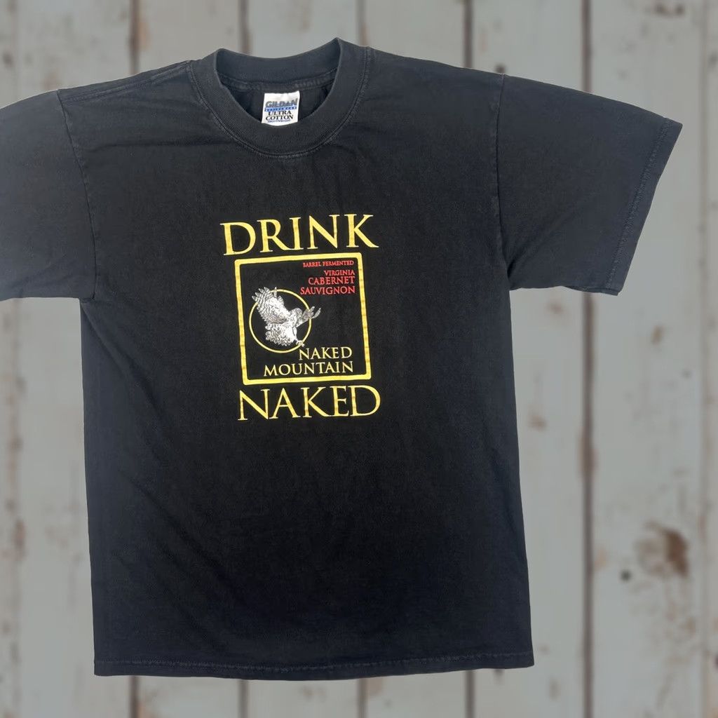 Gildan VINTAGE Gildan Shirt Black Crew Neck Short Sleeve Graphic Print Naked Mountain Virginia Cabernet Sauvignon Men's M Size US M / EU 48-50 / 2 - 1 Thumbnail