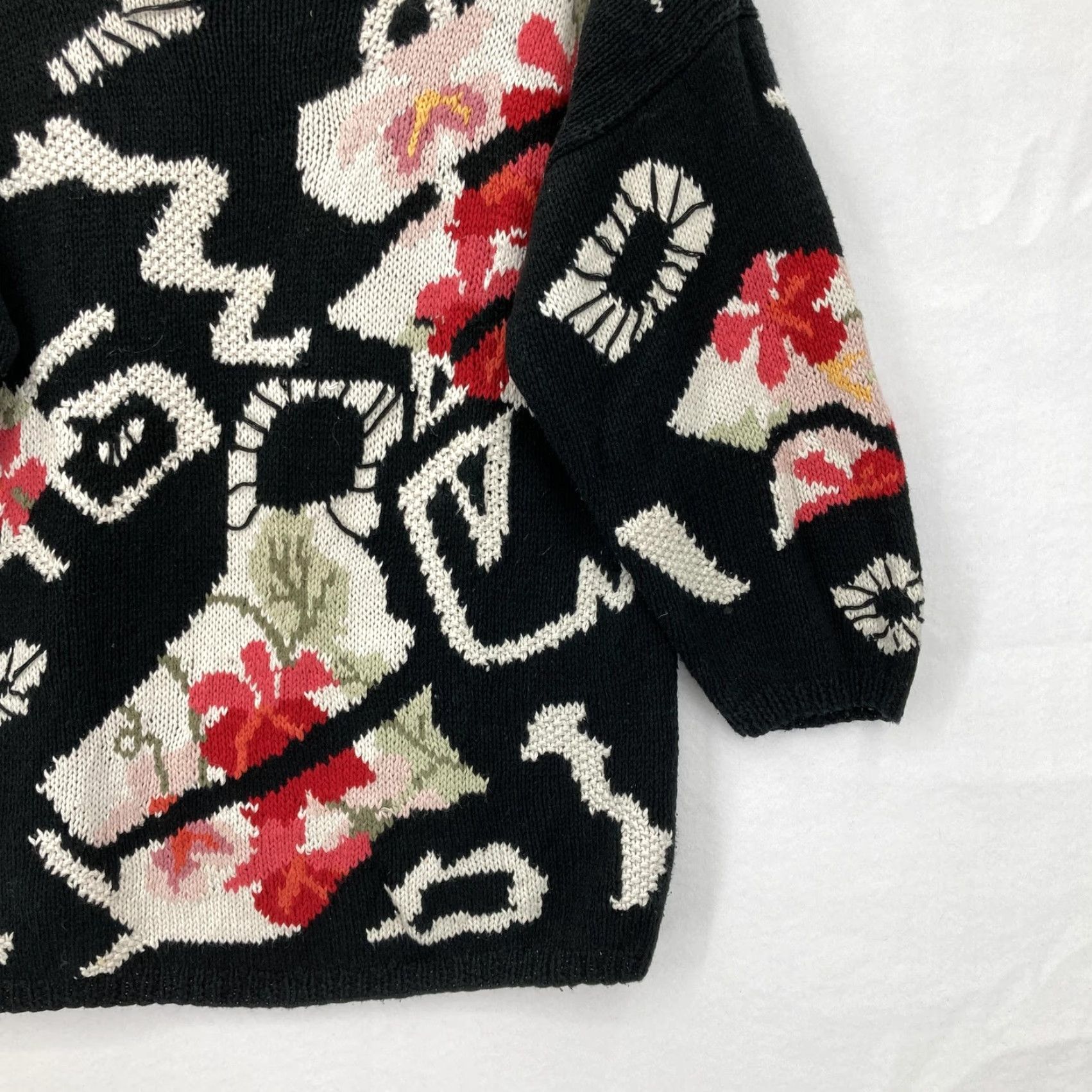 Vintage VINTAGE Jennifer Reed Sweater Womens L Black Red Abstract Floral Pullover Knit Art Size L / US 10 / IT 46 - 3 Thumbnail