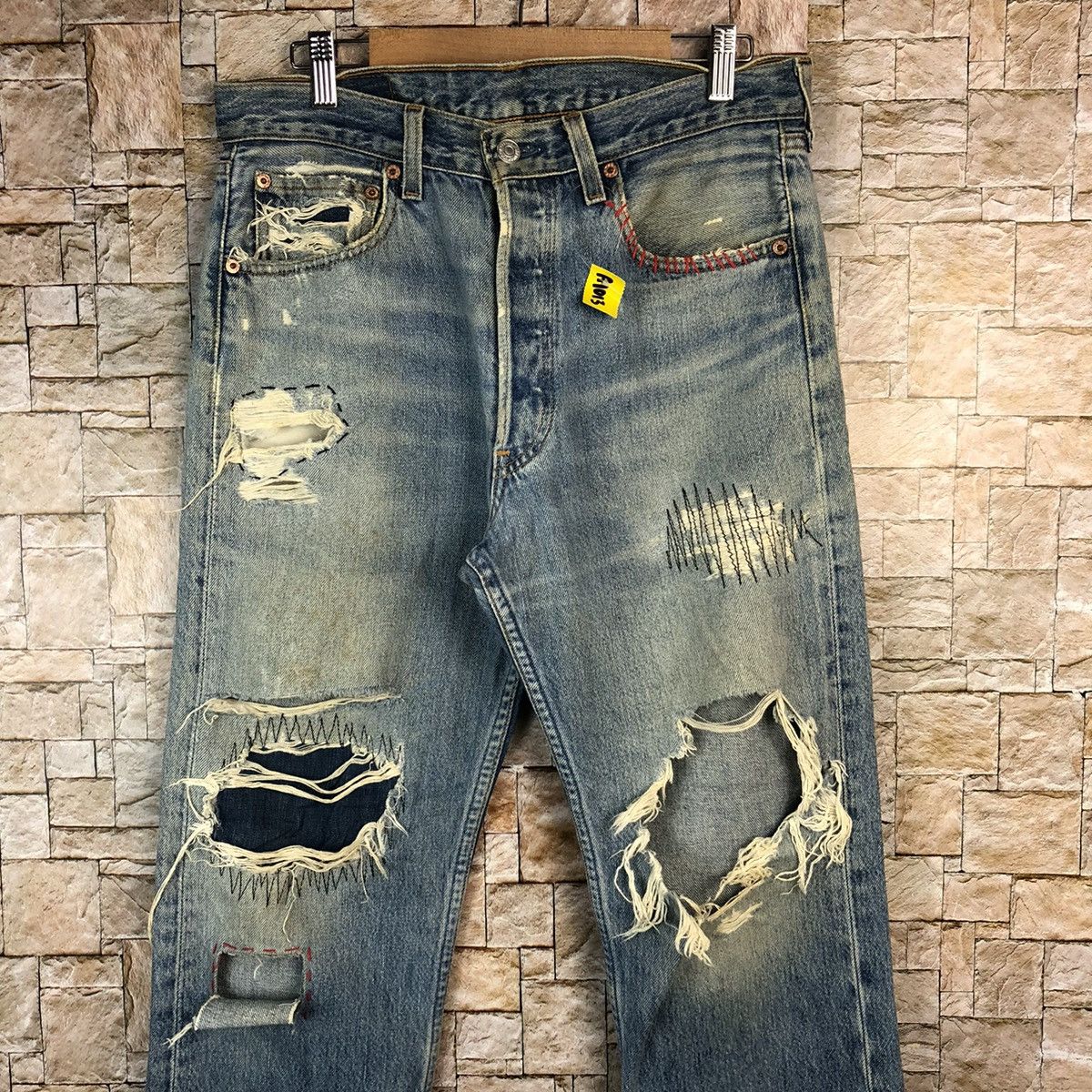 Levi's D 501 Levis patchwork ripped Distressed Denim Pants #A1013 Size US 32 / EU 48 - 5 Thumbnail
