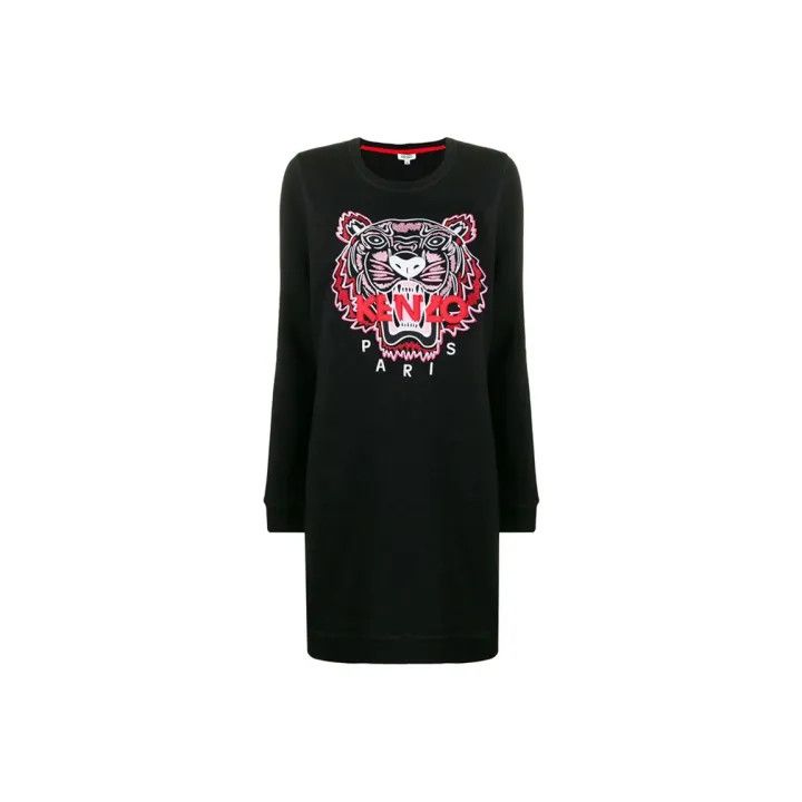 Kenzo KENZO Black Tiger Logo Long Sleeve Dress 0079 Size S / US 4 / IT 40 - 1 Thumbnail