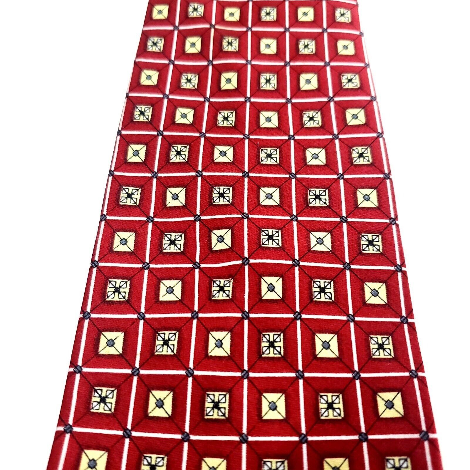 Designer Kai Long Handmade Silk Tie Print Red Geometric Size ONE SIZE - 2 Thumbnail