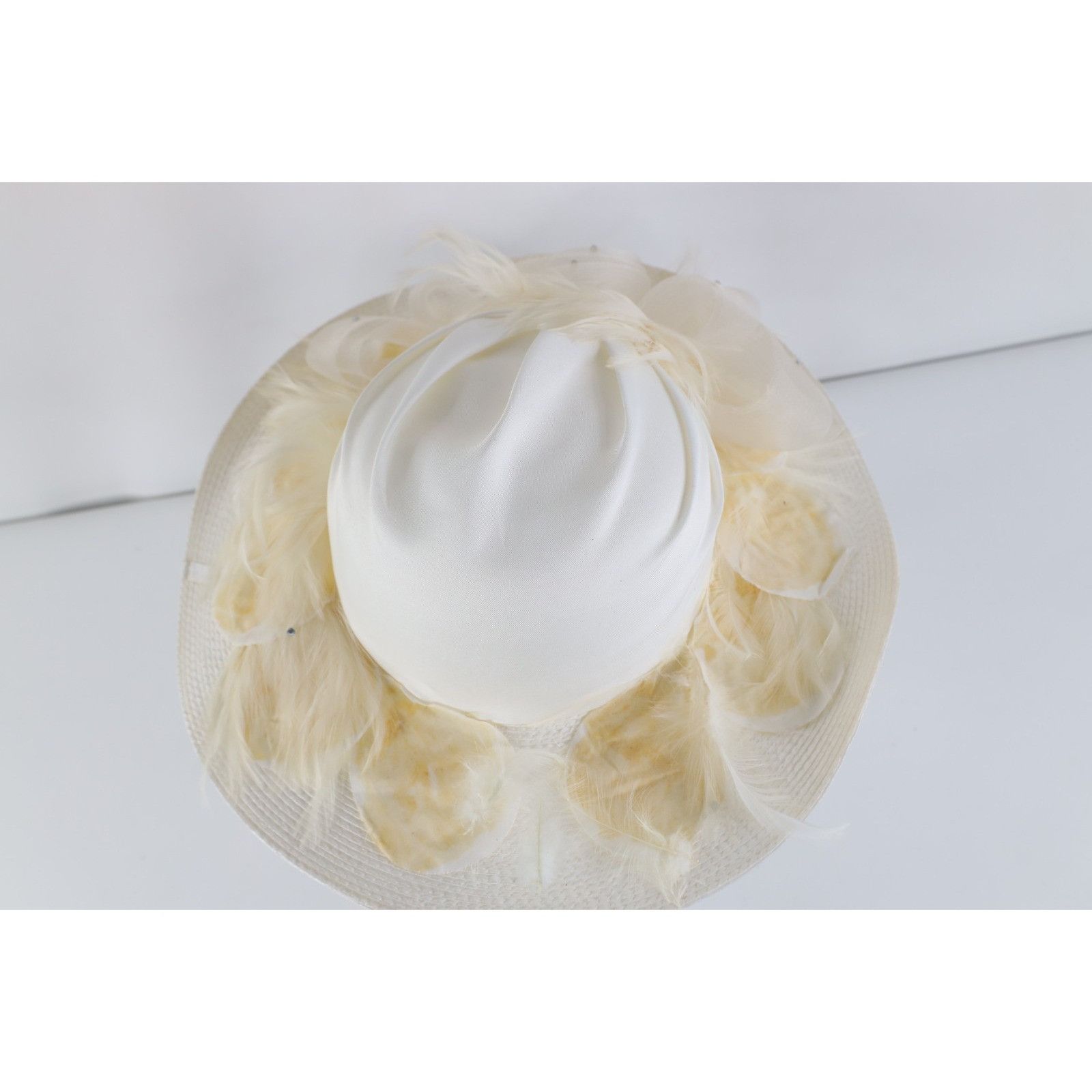 Vintage Vintage 80s 90s Wide Brimmed Feather Ribbon Rhinestone Hat Size ONE SIZE - 6 Thumbnail