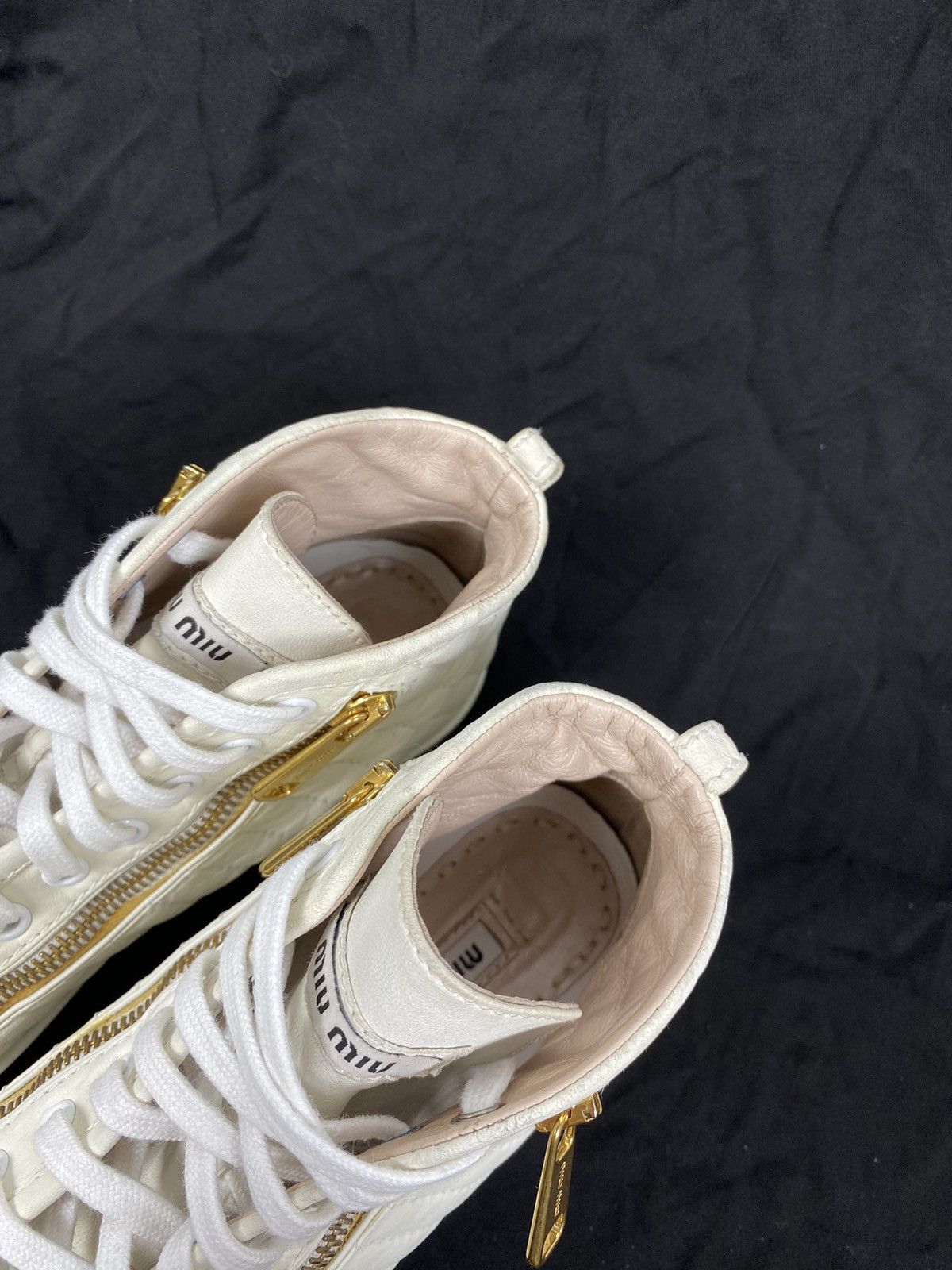 Miu Miu Miu Miu Pointed Toe White Leather Lace up High top Sneakers Size US 7 / IT 37 - 9 Thumbnail