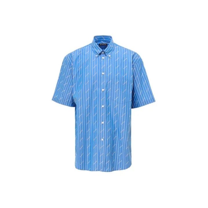 Balenciaga Balenciaga Striped Logo Print Short Sleeve Shirt Size US M / EU 48-50 / 2 - 1 Thumbnail