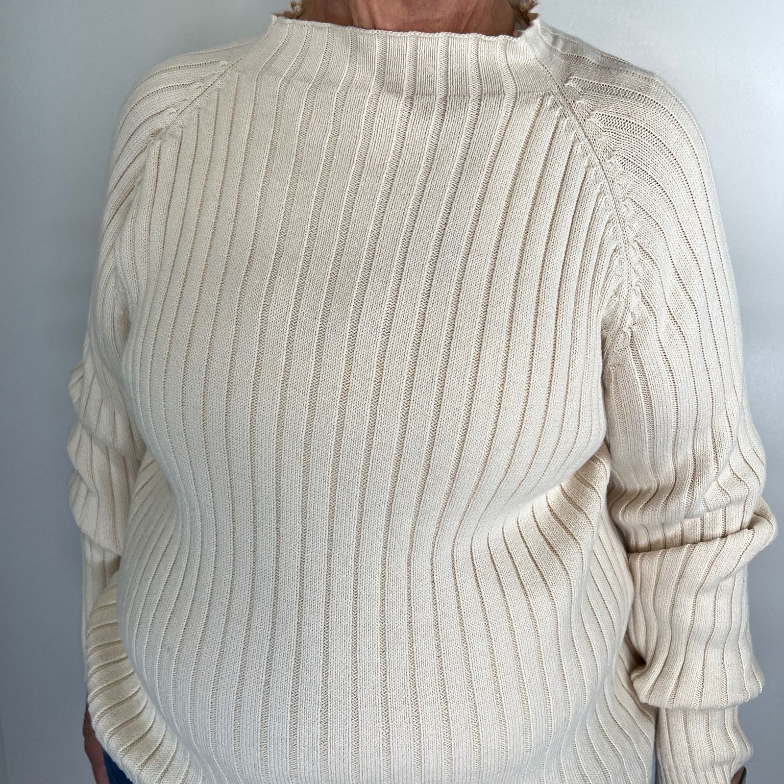 Vintage Vintage 90s Ribbed Knit Sweater Ivory Mock Neck Long Sleeve Size XL / US 12-14 / IT 48-50 - 2 Thumbnail