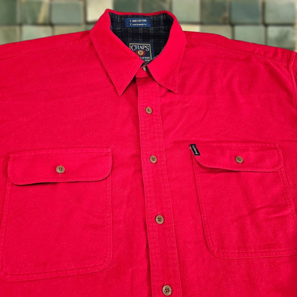 Ralph Lauren VINTAGE Chaps Ralph Lauren Shirt Mens L Red Flannel Cotton RL Heavy Knit Size US L / EU 52-54 / 3 - 1 Thumbnail