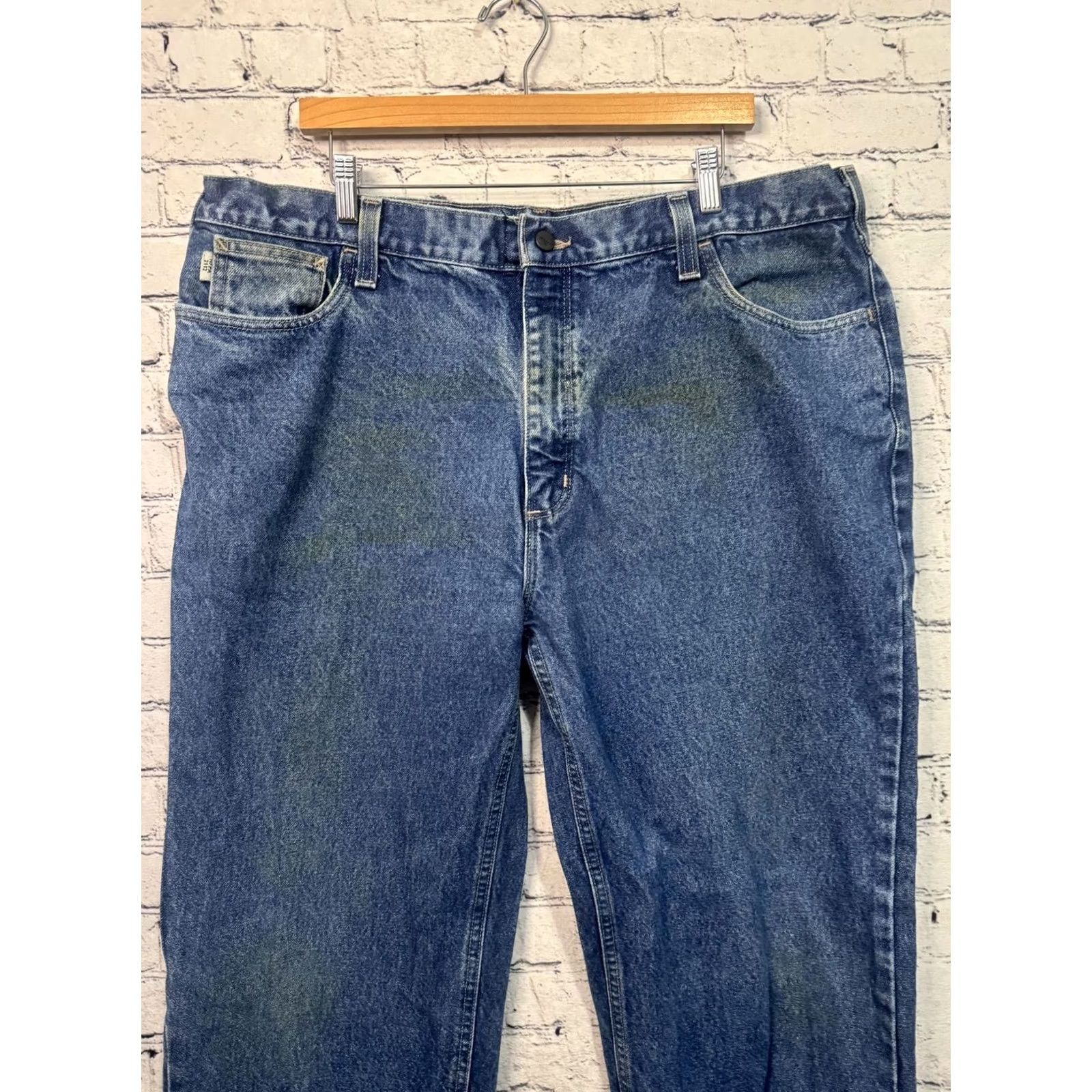 Carhartt Carhartt FR Men's Blue Denim Jeans 42x34 Relaxed Fit Denim Cotton Workwear Jeans Mens Big & Tall Blue 42 34 Button Size US 42 / EU 58 - 4 Thumbnail