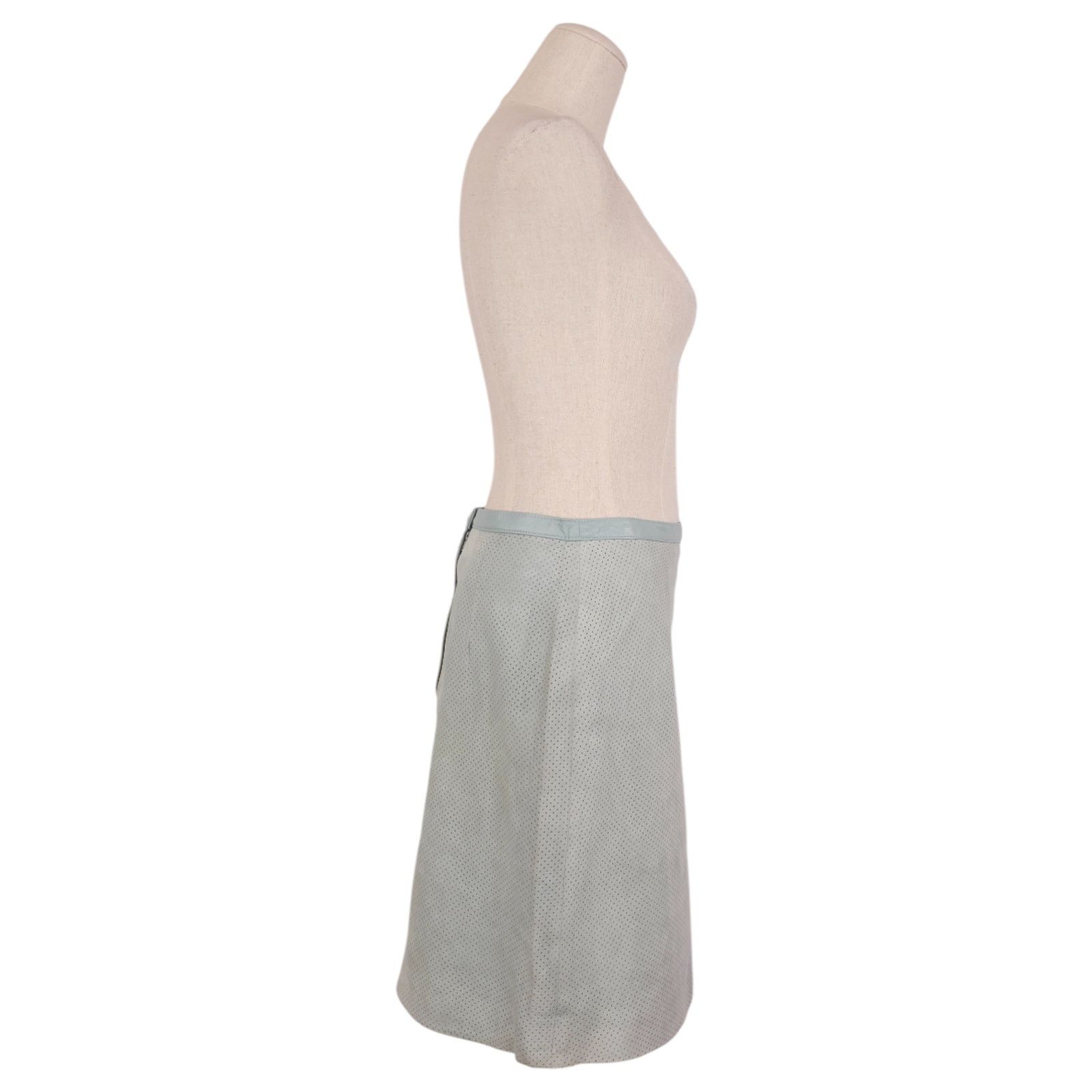 Other Vintage Paolo Santini Perforated Suede Leather Skirt Blue Size 29" - 5 Thumbnail
