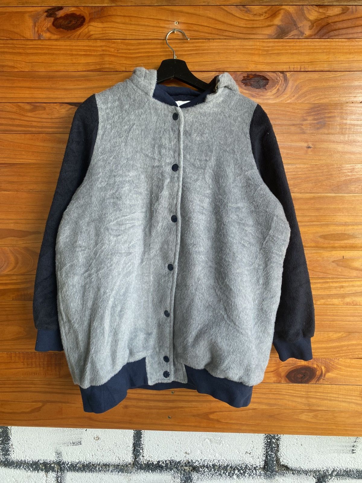 Japanese Brand n’Or Japan Oversized Fleece Hoodie Jacket Two-Tone Gray Navy Size US L / EU 52-54 / 3 - 3 Thumbnail