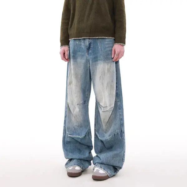 Japanese Brand VIBE Washed and frayed loose fit straight leg jeans Size US 34 / EU 50 - 4 Thumbnail