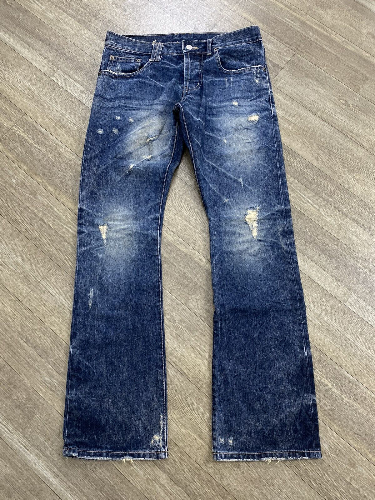 If Six Was Nine 2000s Dot & Stripe Distressed Punk Lgb Style Flared Jeans Size US 30 / EU 46 - 1 Thumbnail