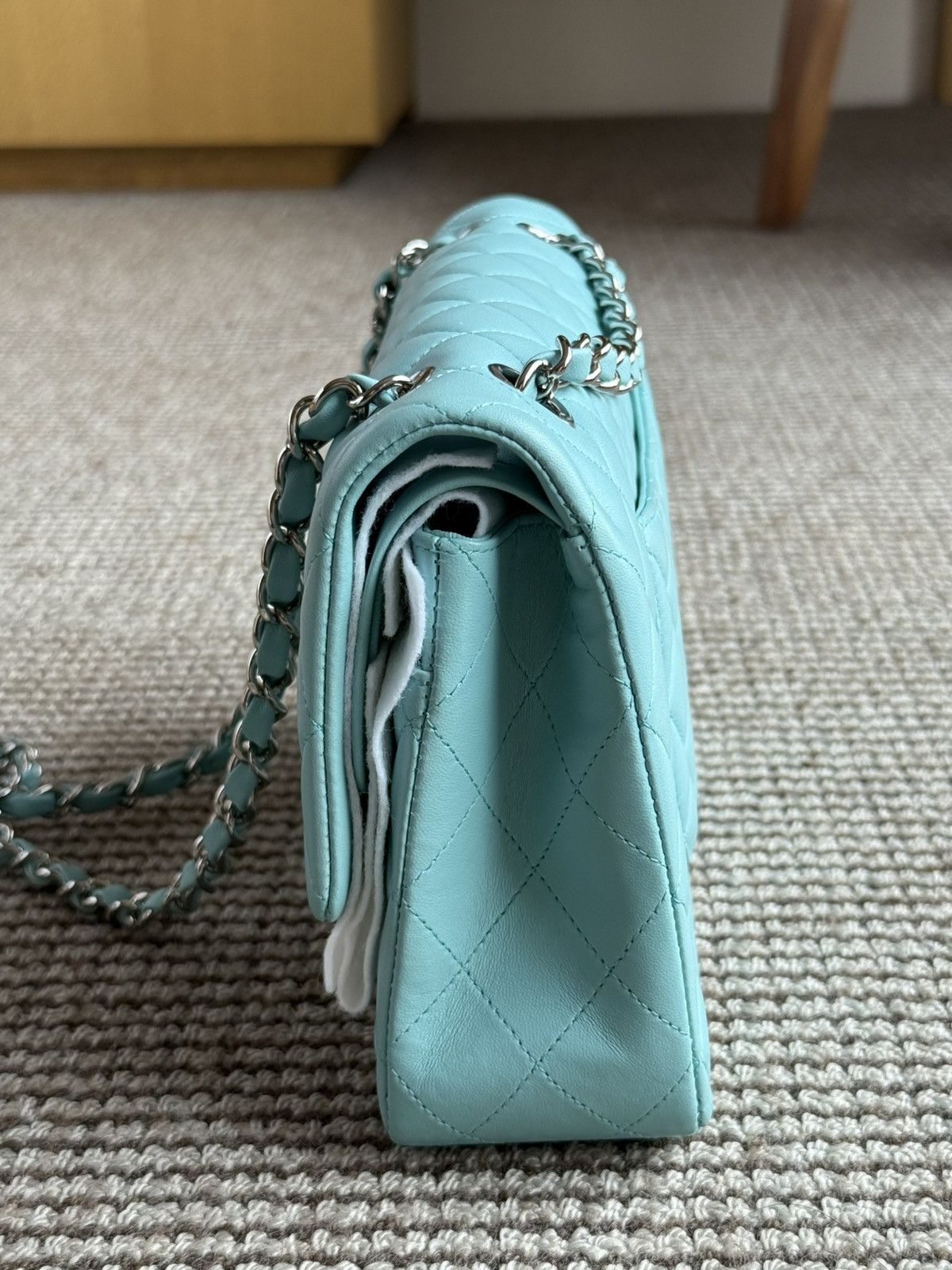 Chanel Chanel 19C Tiffany Blue lamb skin classic flap medium bag Size ONE SIZE - 5 Thumbnail