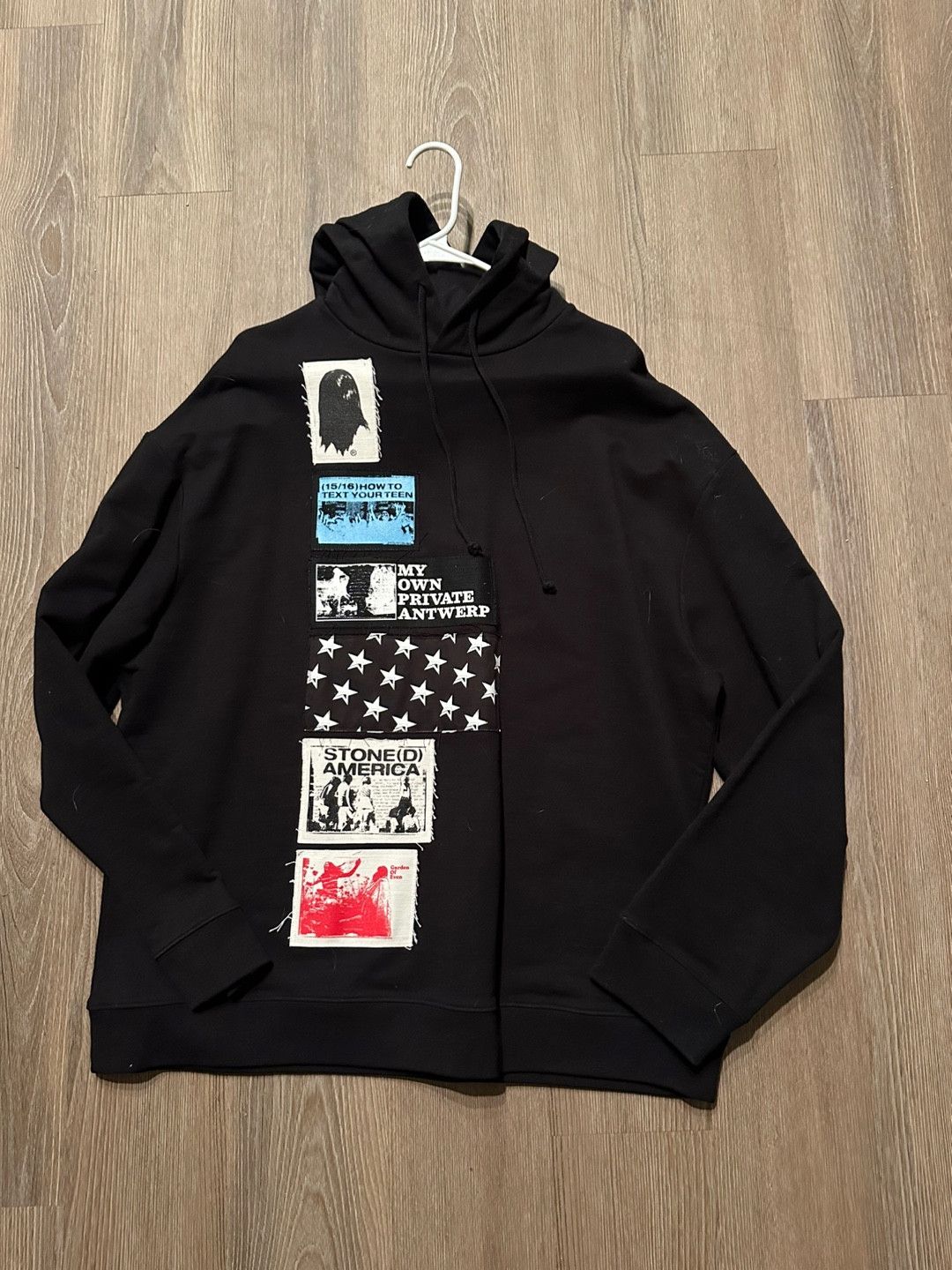 Image of Raf Simons Applique Patch Hoodie in Black, Men's (Size Large)