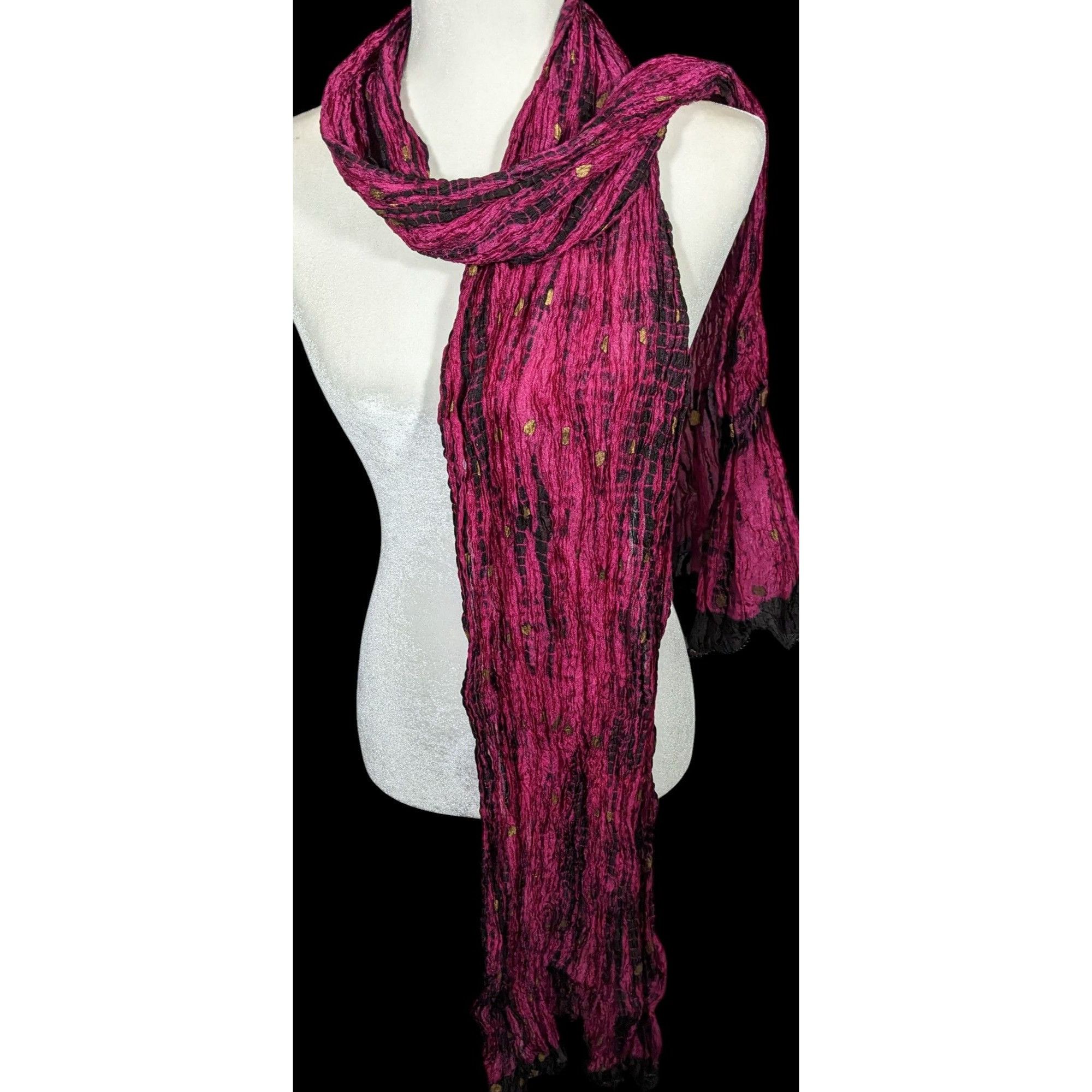Other Bohemian Pink And Black Tie Dye Crinkle Scarf With Gold Acce Size ONE SIZE - 1 Thumbnail