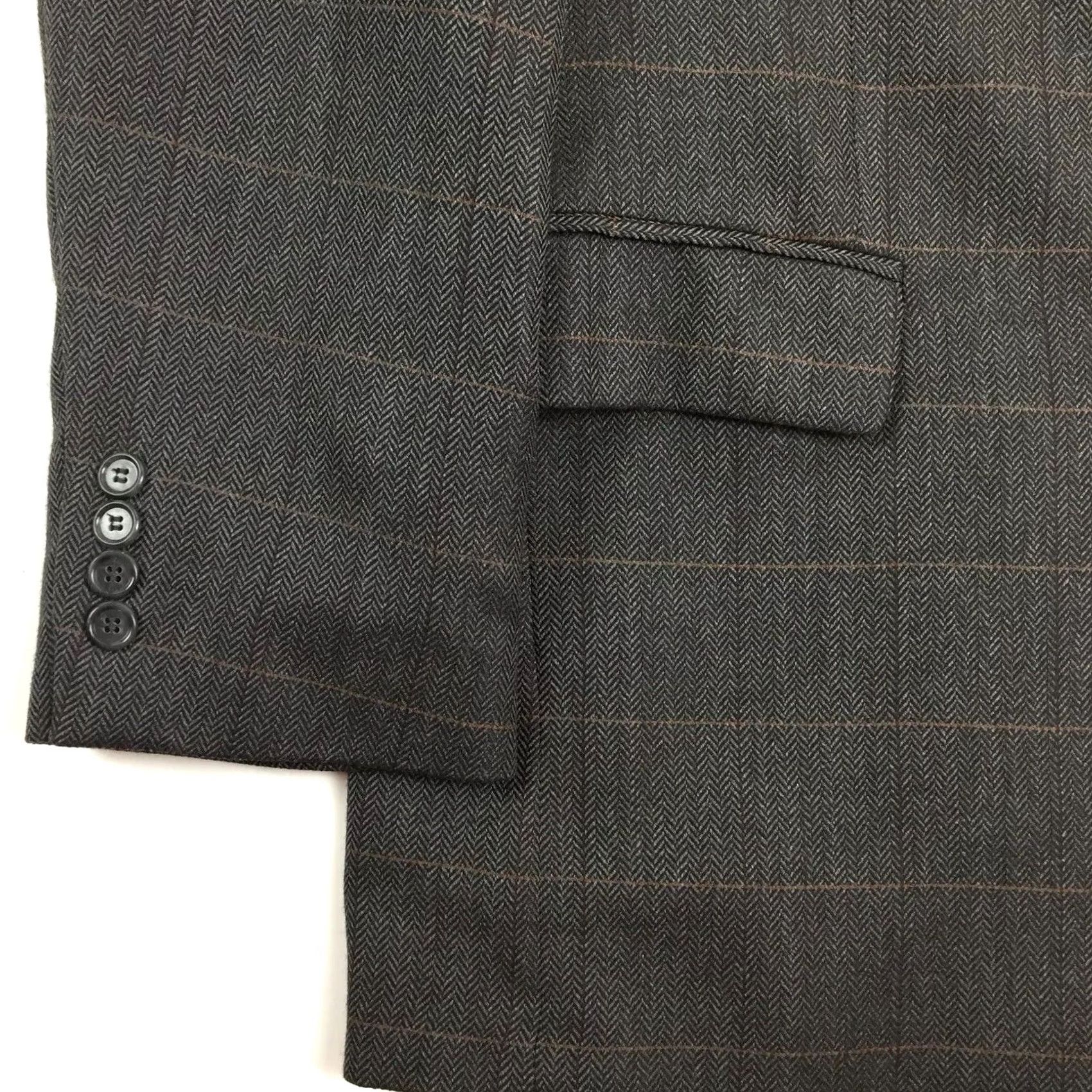 Haggar Haggar Blazer Mens 40R Brown Worsted Wool Blend Herringbone Window Pane Jacket Coat Single-Breasted Notch Lapel 2 Piece Business Mens Size 40R - 5 Thumbnail
