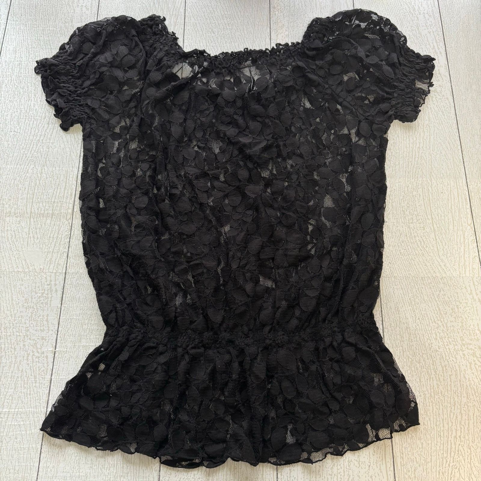 Other NY Collection Sheer Black Lace Short Sleeve Blouse Size Med Size M / US 6-8 / IT 42-44 - 11 Thumbnail