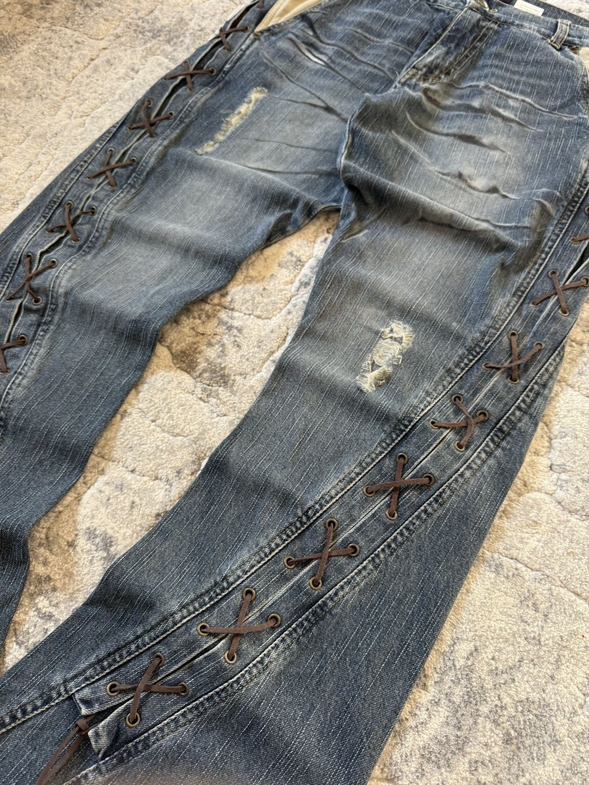 If Six Was Nine Slow Hand Jam 40 Paneled Asymmetrical Lace Up Flared Jeans Size US 32 / EU 48 - 6 Thumbnail