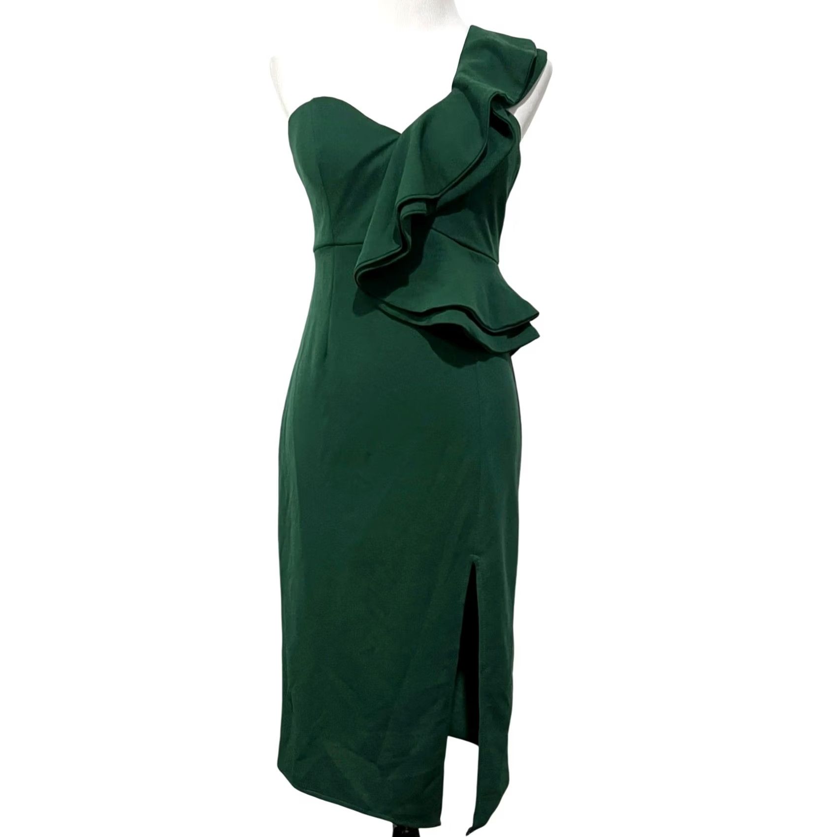 Vintage Hello Molly Caruso One-Shoulder Ruffle Midi Dress Green Size Womens Sz 8 Size M / US 6-8 / IT 42-44 - 2 Thumbnail