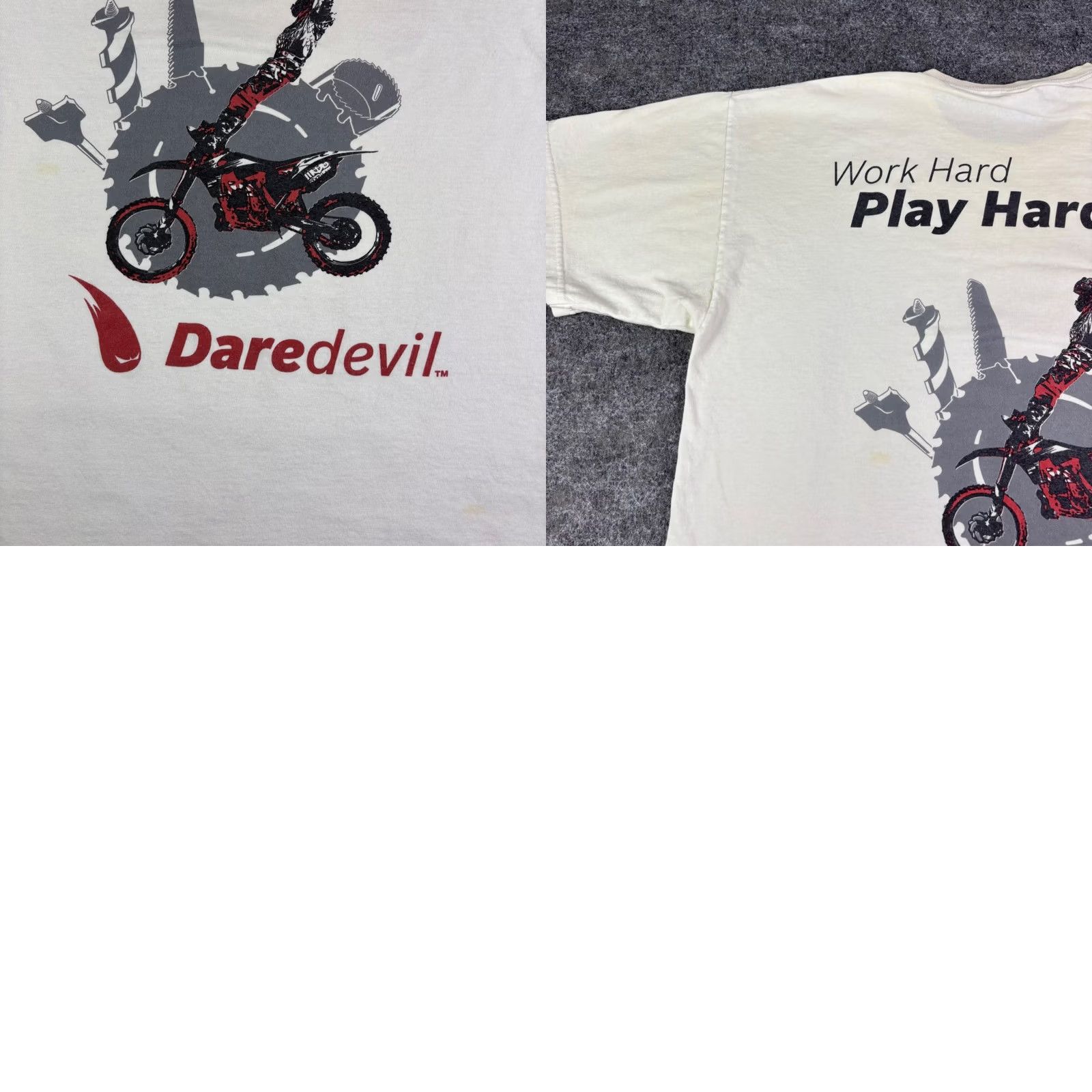 Gildan VINTAGE Daredevil Motocross T-Shirt Mens XL White Work Hard Play Hard Bosch Size US XL / EU 56 / 4 - 8 Thumbnail
