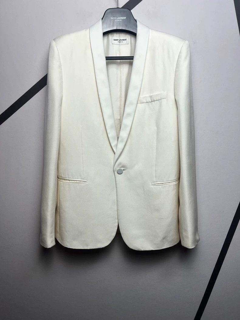 Saint Laurent Paris Saint Laurent Paris White silk smoking jacket-2506 Size US S / EU 44-46 / 1 - 1 Thumbnail