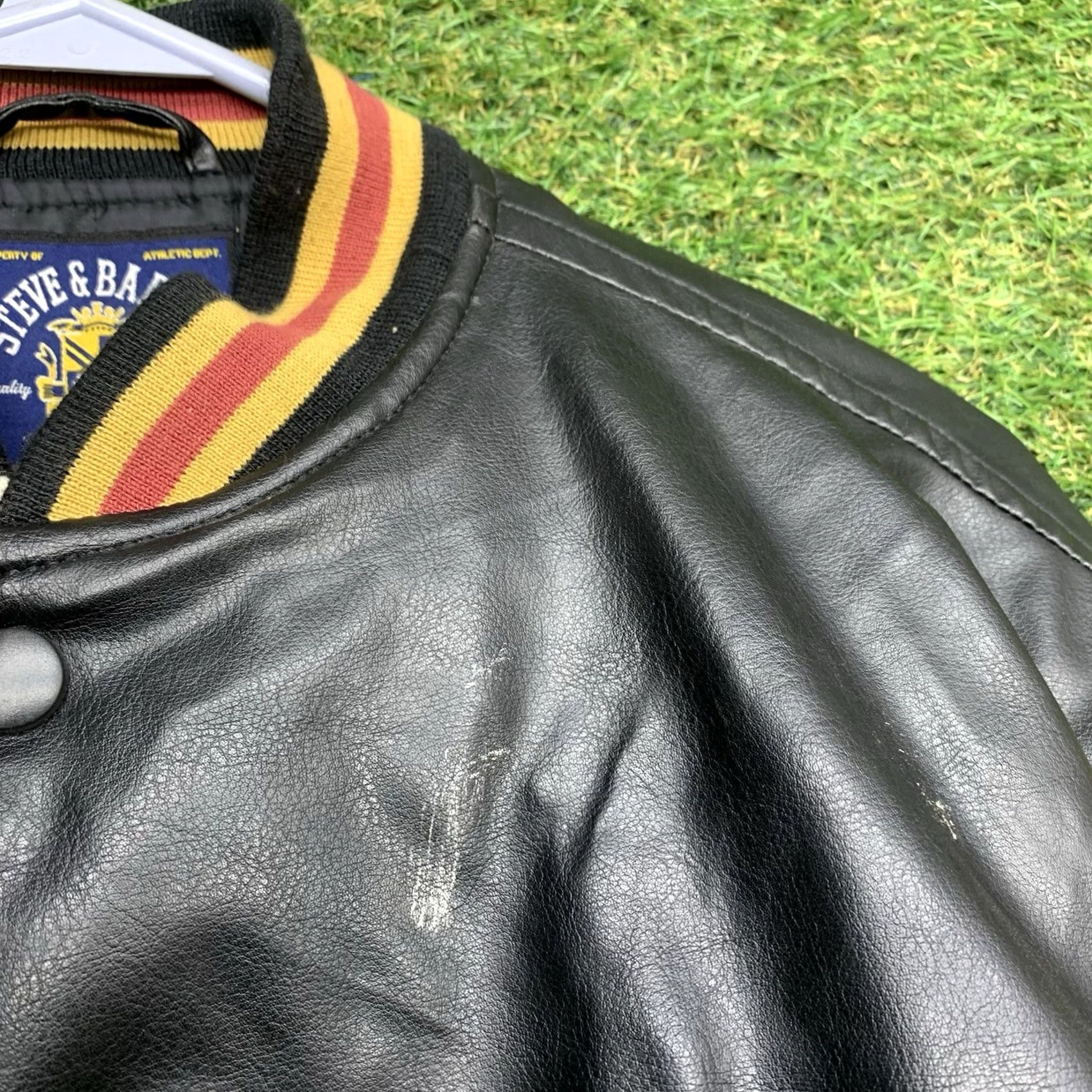 Vintage Steve & Barry’s Brew Crew Varsity Jacket Mens S Leather NWT Black 90s Army Beer College Logo Embroidered Snap Mid-Length Jacket Size US S / EU 44-46 / 1 - 6 Thumbnail