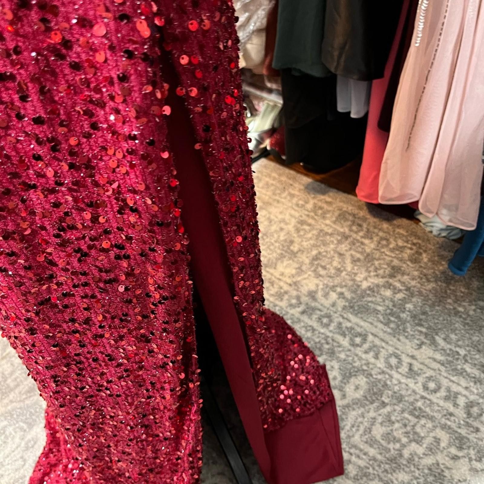 Other Red Sequin Ruched Maxi Dress V-Neck Size XL / US 12-14 / IT 48-50 - 4 Thumbnail
