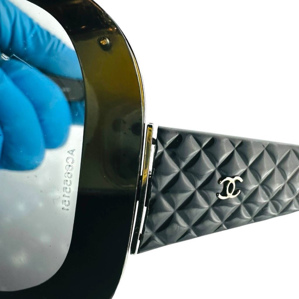 Chanel CHANEL Quilted Double C Logo Sunglasses Black Silver Luxury Size ONE SIZE - 5 Thumbnail