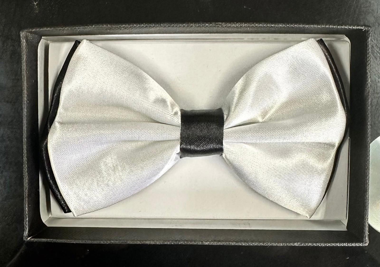 Designer Bow Tie WHITE with BLACK TRIM Adult Unisex Size ONE SIZE - 1 Preview