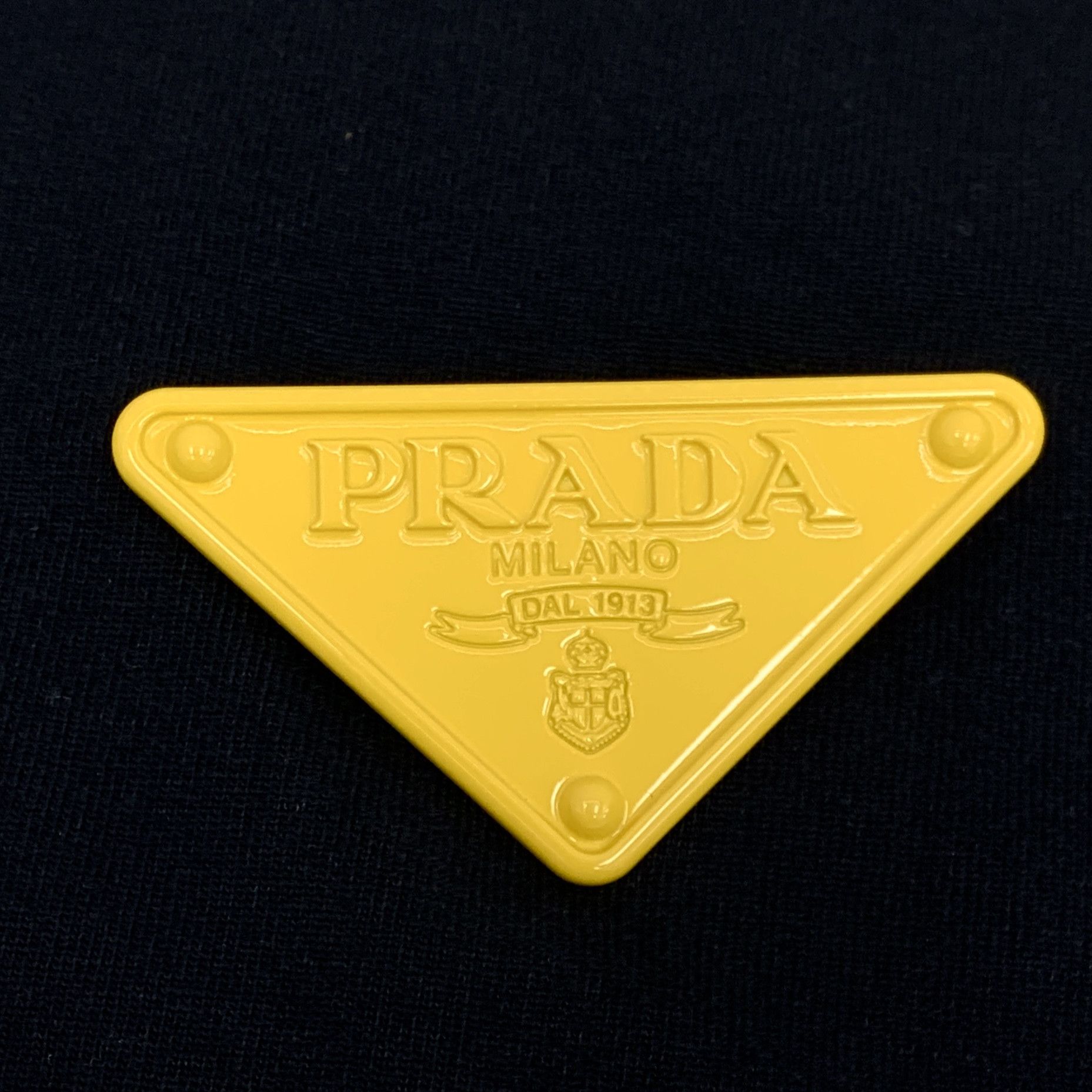 Prada Prada Black Cotton Triangle Logo Crewneck T-Shirt (Size S) Size S / US 4 / IT 40 - 5 Thumbnail
