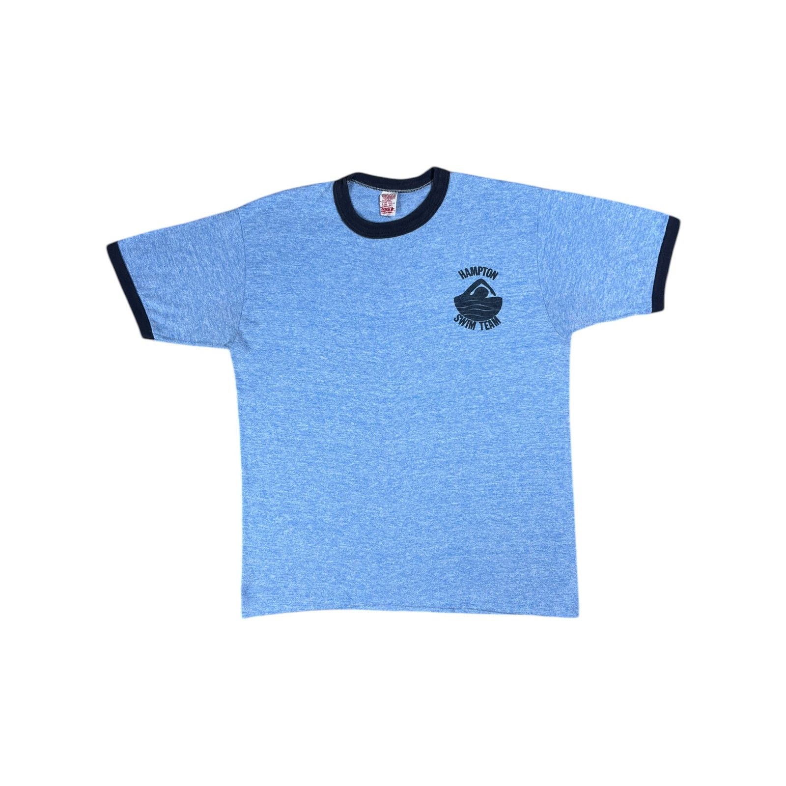 Vintage 1970s Hampton Swim Team Heather blue rayon blend ringer tee Size US M / EU 48-50 / 2 - 1 Thumbnail