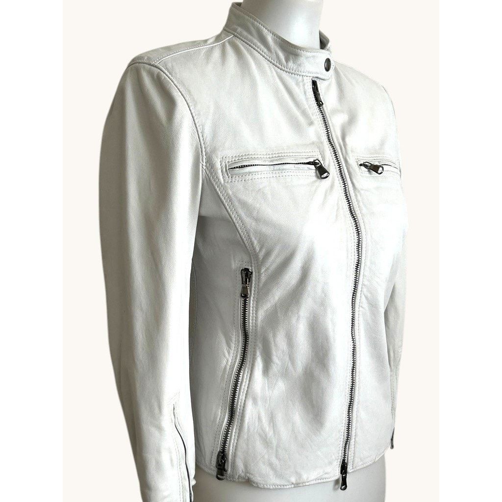 R13 R13 Cafe Racer White Lambskin Leather Jacket 3/4 Slv Italy Size M / US 6-8 / IT 42-44 - 11 Thumbnail