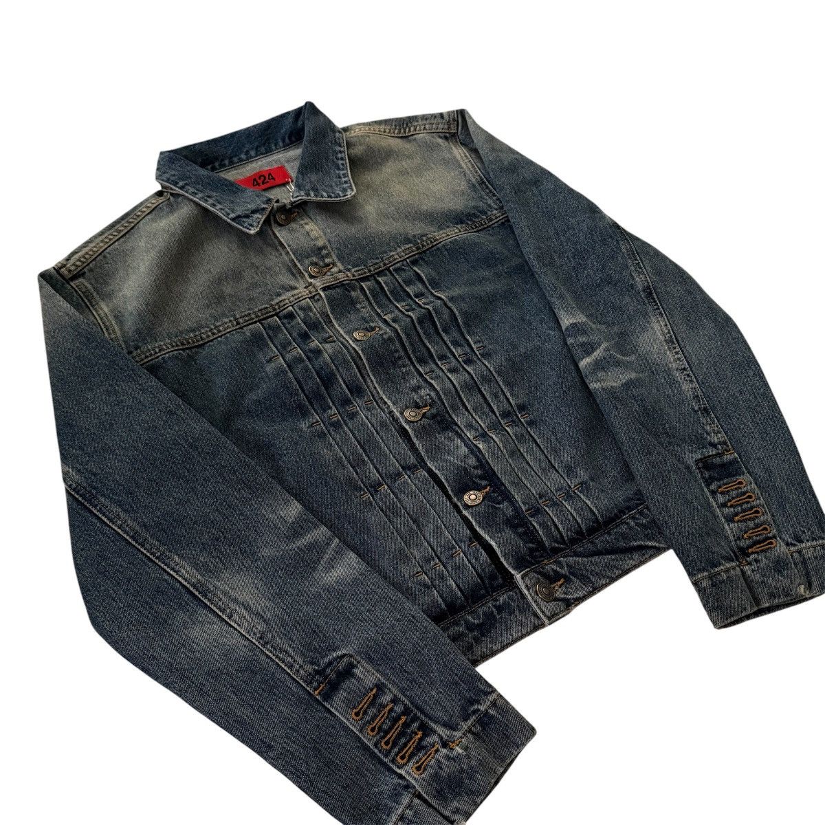 424 424 Collection Indigo Pleated Detail Trucker Denim Jacket Size US S / EU 44-46 / 1 - 3 Thumbnail