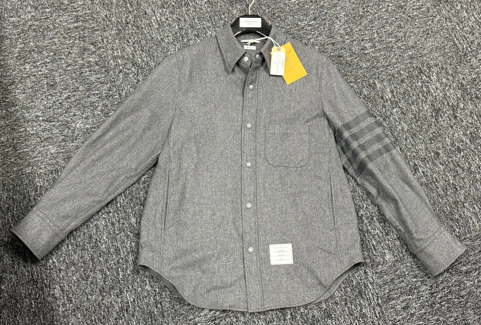 Thom Browne Thom Browne Men's Charcoal 4-Bar Wool Flannel Jacket Size US S / EU 44-46 / 1 - 3 Thumbnail