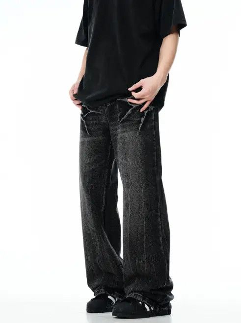 Japanese Brand Vintage Lightning Washed Distressed Loose Bootcut Jeans Size US 32 / EU 48 - 2 Thumbnail