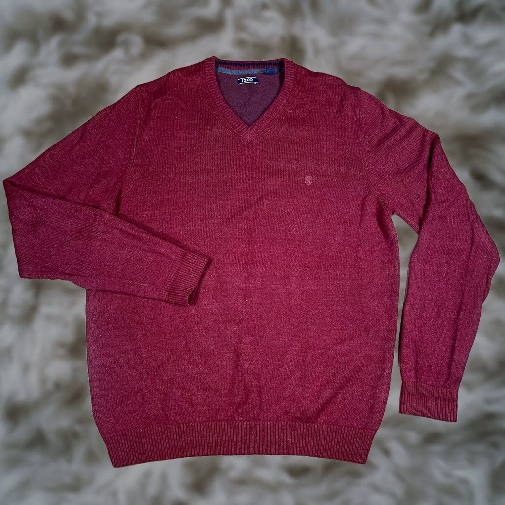 Izod Izod Sweater Mens Large Red Long Sleeve V-Neck Knit Pullover Cotton Blend - Vintage Size US L / EU 52-54 / 3 - 1 Thumbnail