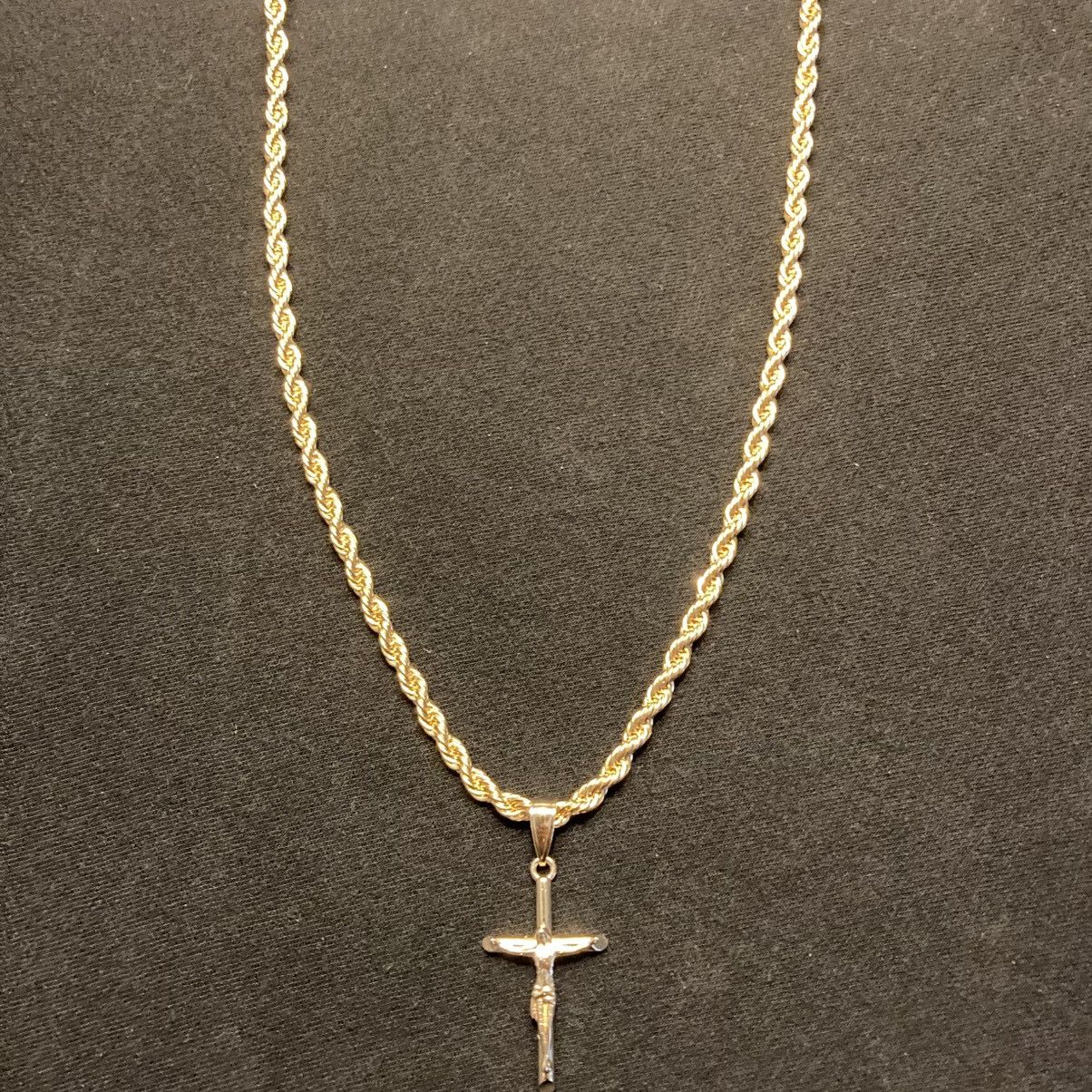 Jewelry Gold Chain Rope Chain Necklace 20in 4mm and Gold Cross Set Size ONE SIZE - 1 Thumbnail