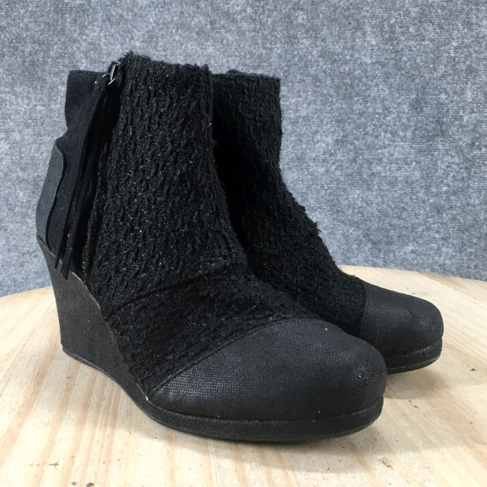 Toms TOMS Boots Womens 6.5 Avery Ankle Booties Black Wedge Tasseled Zip Round Toe Size US 7 / IT 37 - 3 Thumbnail