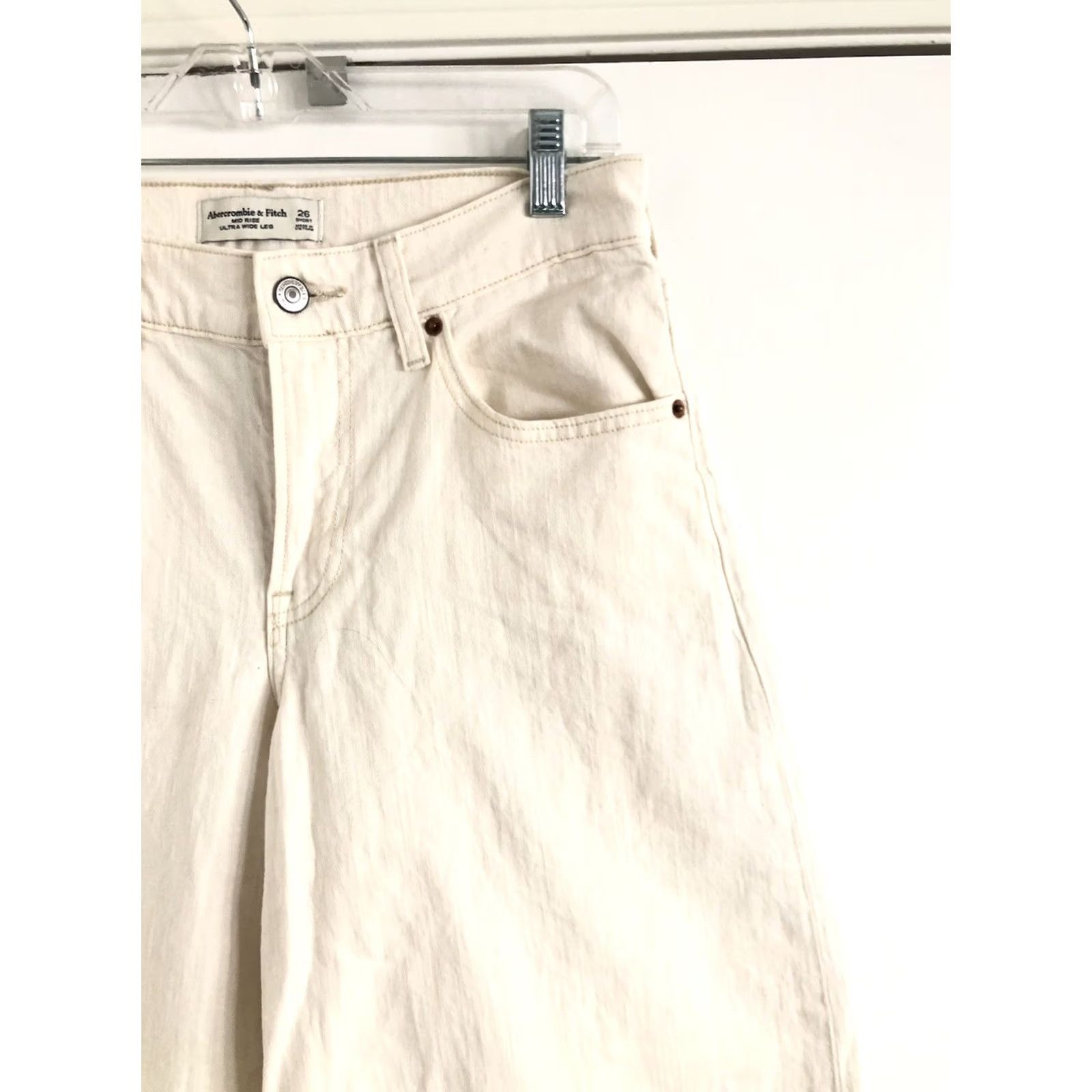 Abercrombie & Fitch Abercrombie & Fitch Jeans Wide-Leg Mid Rise Tall 29 x 28 Tan Cream Denim Cotton Size 24" / US 00 / IT 34 - 3 Thumbnail
