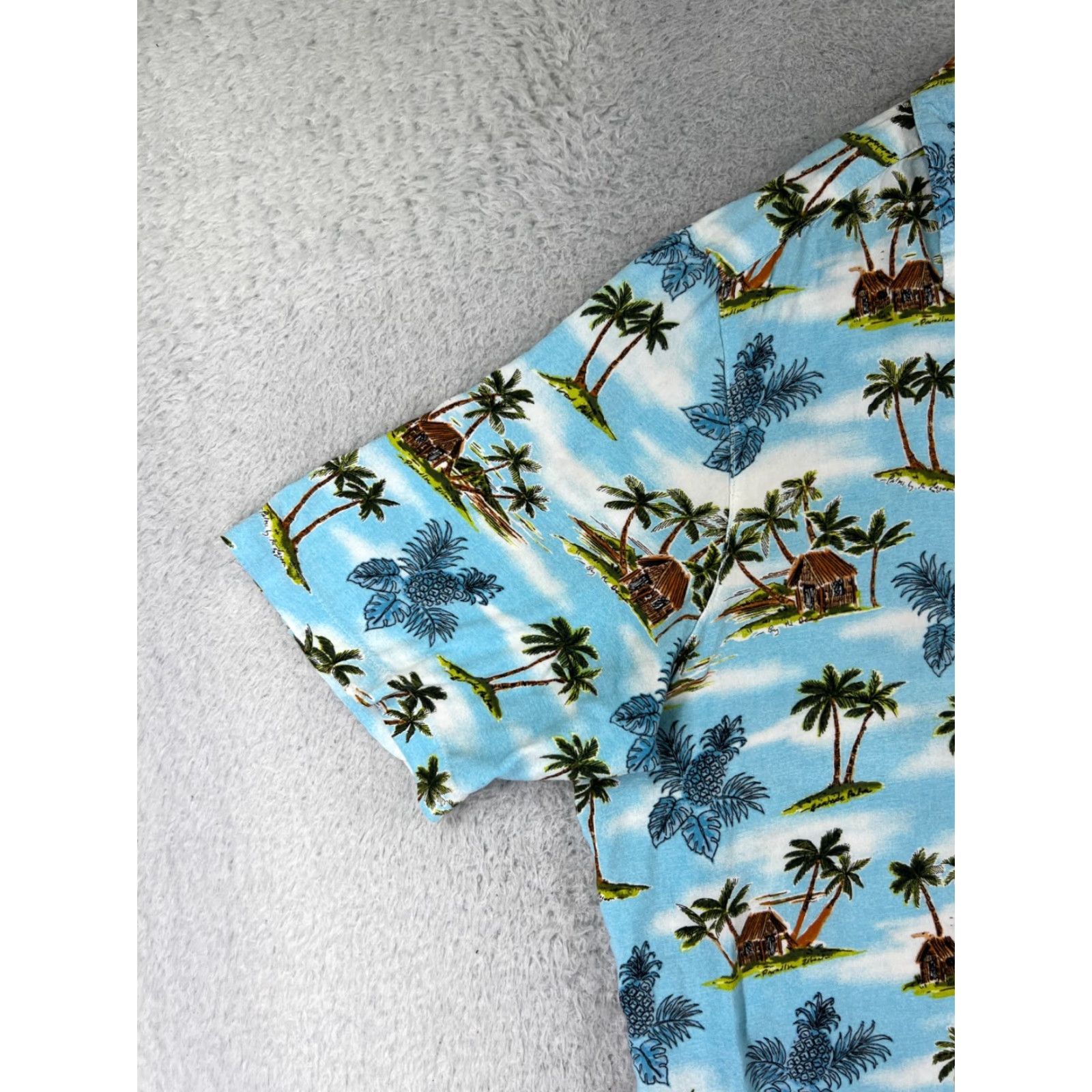 George George Hawaiian Shirt Adult 2XL Blue Pineapple Hut Palm Print 100% Rayon Floral Button-Up Short Sleeve Viscose Casual Mens Satin? Wait no. Size US XXL / EU 58 / 5 - 3 Thumbnail