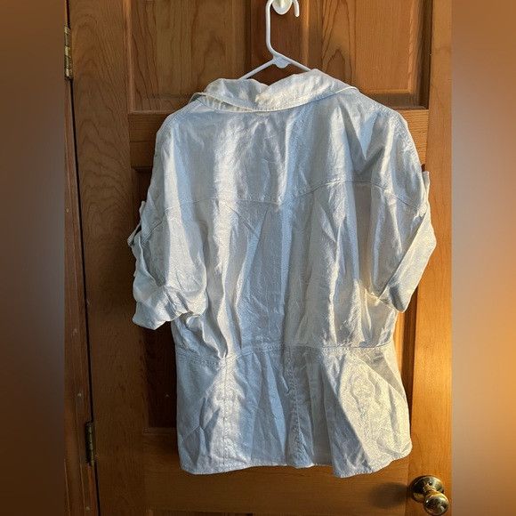 Lafayette 148 Full Zip White Linen Roll tab Shimmer sz 14