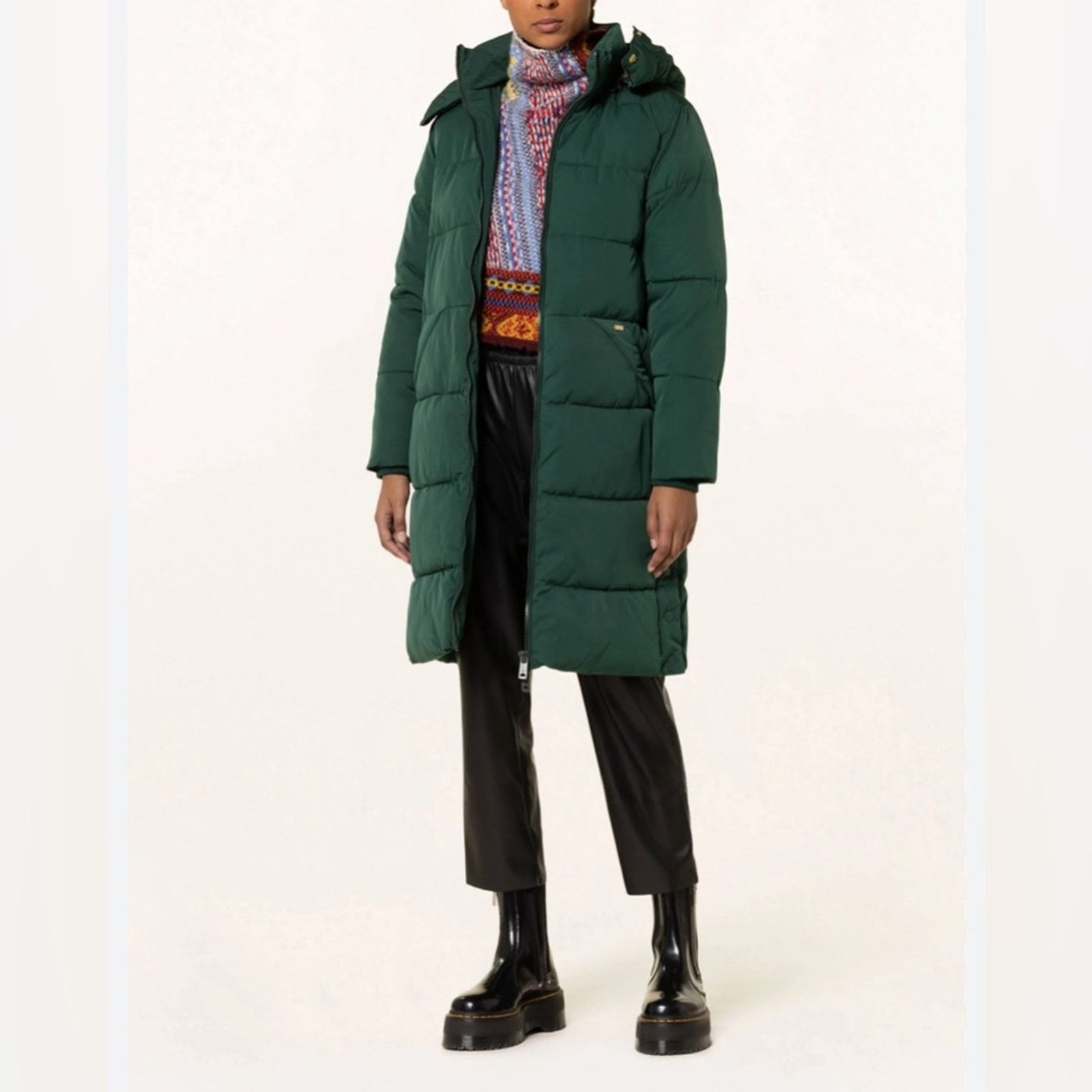 image of Scotch Soda Scotch & Soda Long Water-Repellent Puffer Jacket, Small in Green, Women's