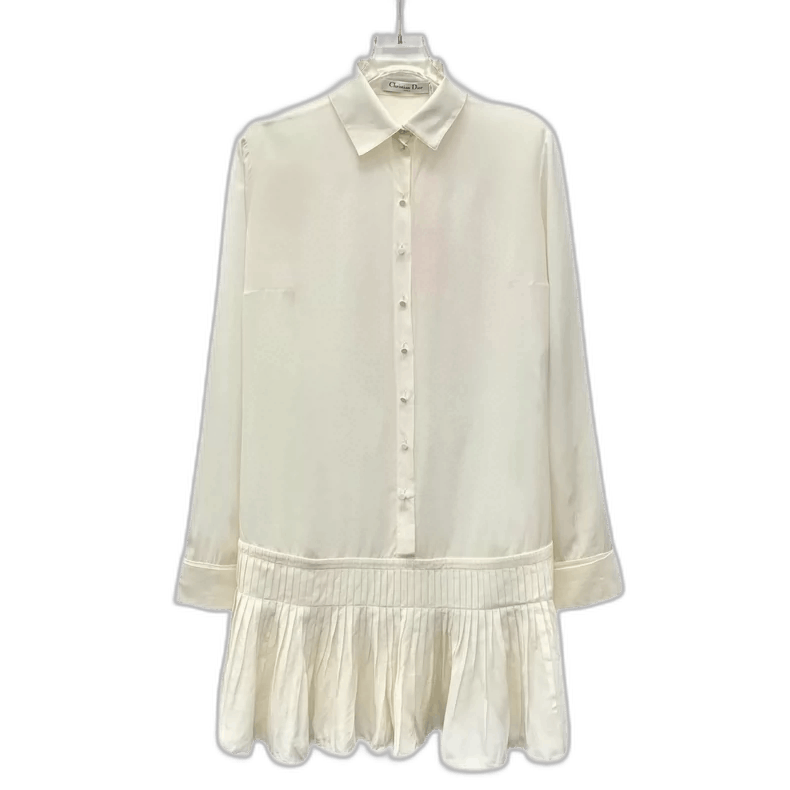 Dior Christian Dior Ivory Silk Long Sleeve Dress Shirt Size S / US 4 / IT 40 - 1 Thumbnail
