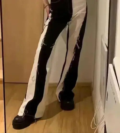 Japanese Brand Black And White Color Contrast High Waist Baggy Jeans Size US 32 / EU 48 - 3 Thumbnail