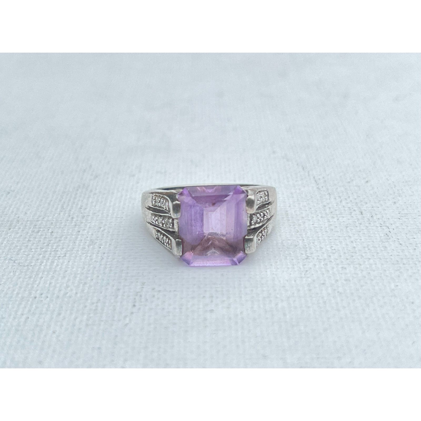 Vintage Vintage Designer STS Amethyst Diamond Sterling Silver Ring Size ONE SIZE - 3 Thumbnail