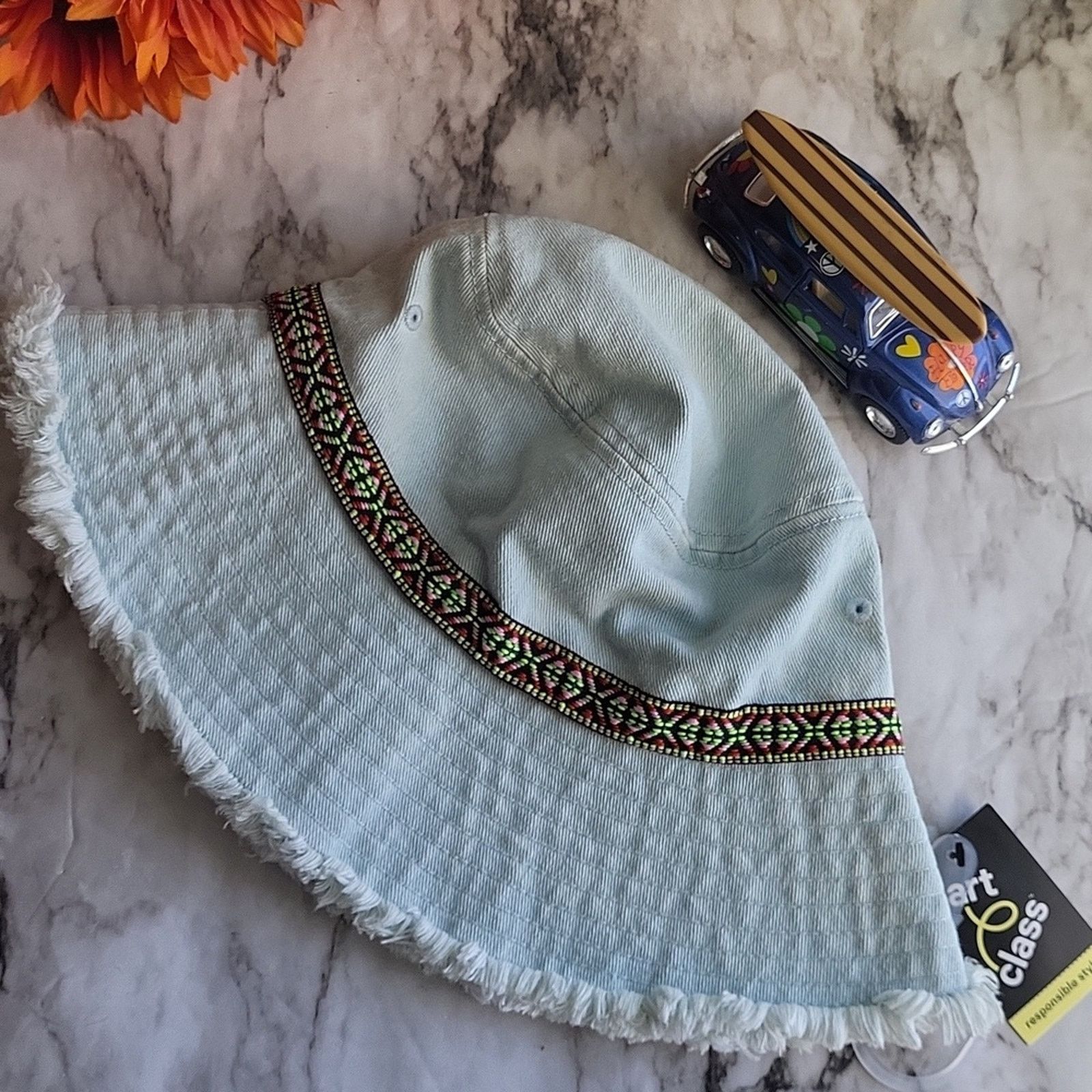 The Unbranded Brand Light Blue Jeans Bucket Hat with Patterned Band Size ONE SIZE - 7 Thumbnail