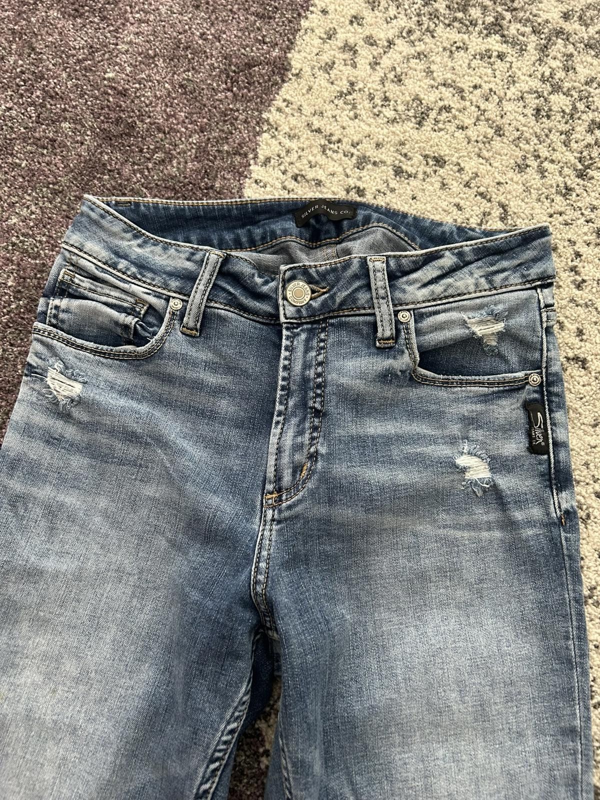 Sterling Silver Silver Jeans Co. Women's Avery Skinny Distressed Blue Jeans Size 29" - 4 Thumbnail
