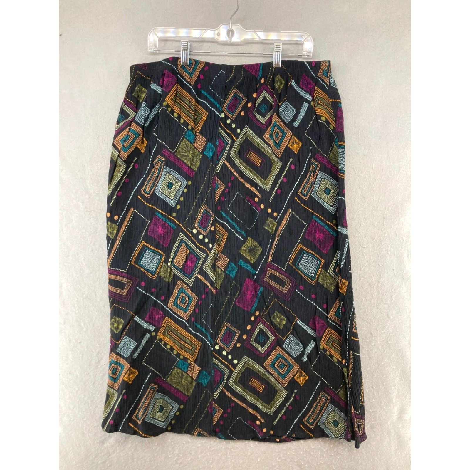 Vintage VINTAGE CM Shapes Women's Maxi Skirt Large Black Geometric Bohemian 80s 90s All Seasons Size 36" / US 14 / IT 50 - 5 Thumbnail